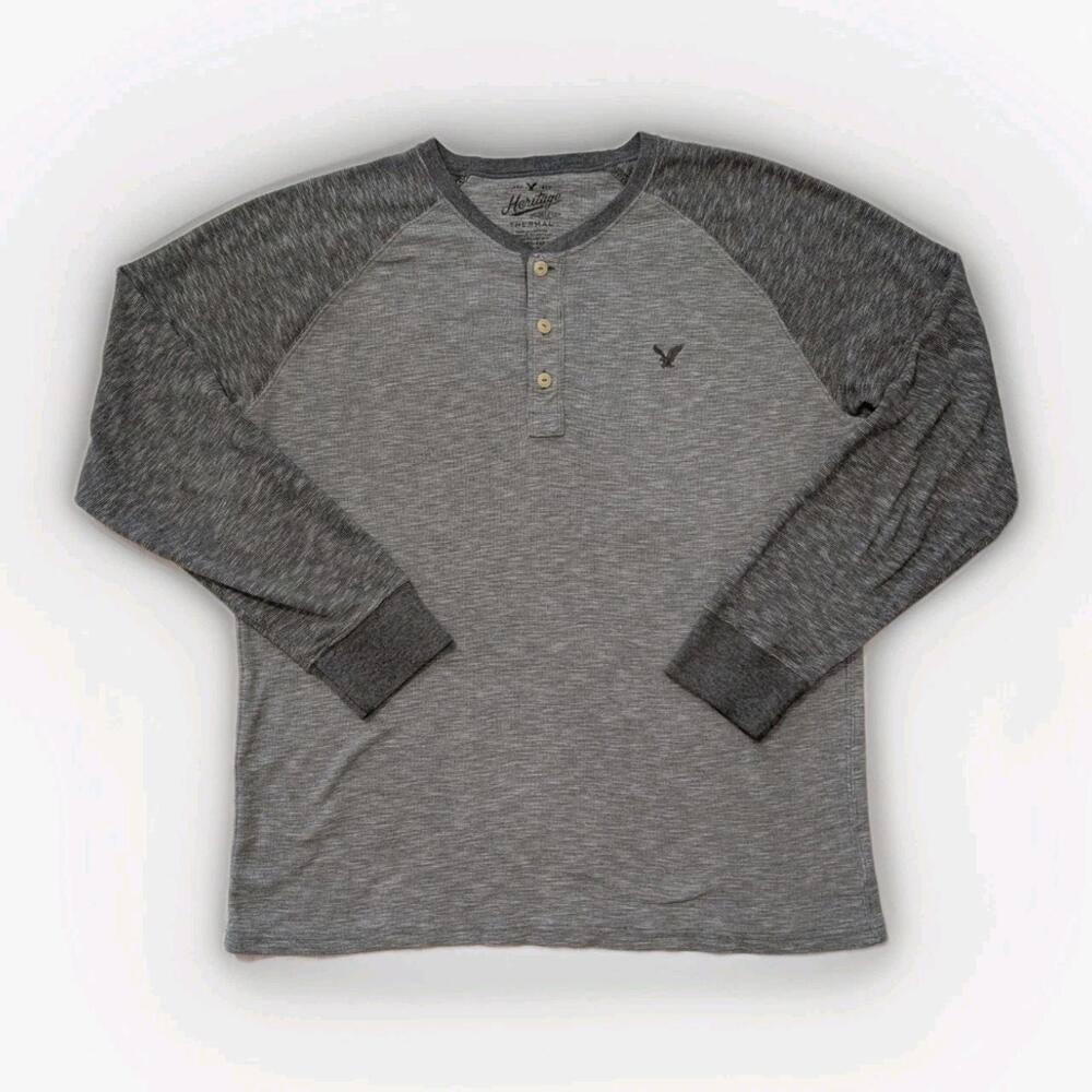 American Eagle Men's Y2K Thermal Henley Size. XL Preppy Uni Casual Outdoor